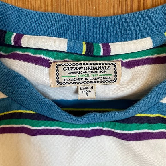 SOLD Guess vintage 90s embroidered logo striped tee SIZE S - Picture 3 of 6